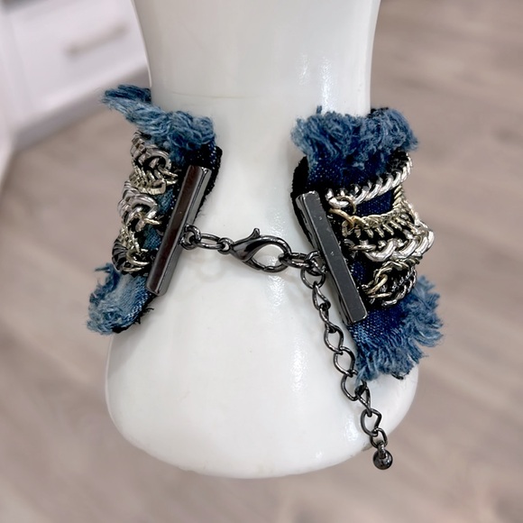 Multi Link Multi Finish Frayed Denim Bracelet - Picture 9 of 10